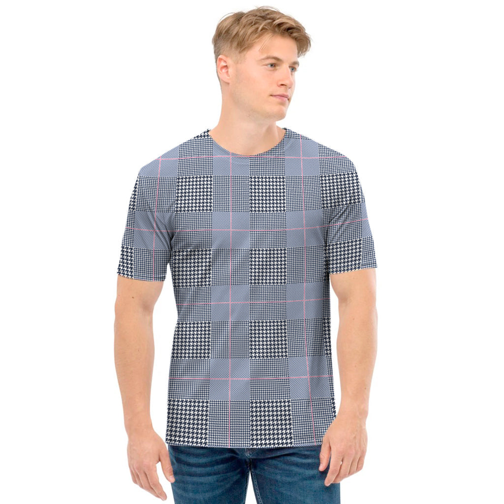 Navy Blue Prince of Wales Check Print Men's T-Shirt