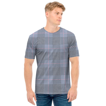 Navy Blue Prince of Wales Check Print Men's T-Shirt