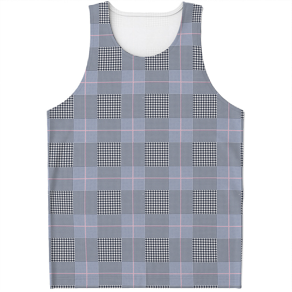 Navy Blue Prince of Wales Check Print Men's Tank Top