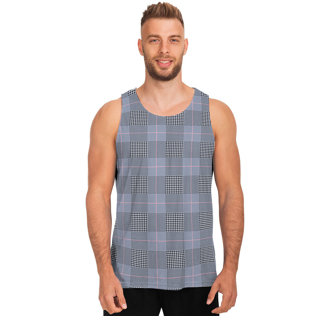 Navy Blue Prince of Wales Check Print Men's Tank Top