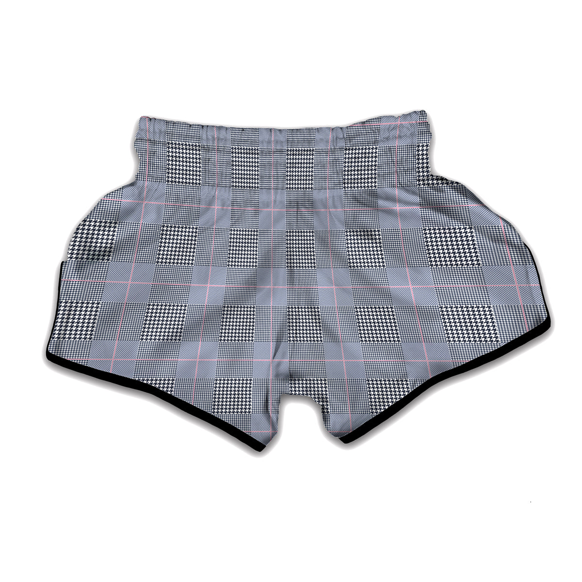 Navy Blue Prince of Wales Check Print Muay Thai Boxing Shorts
