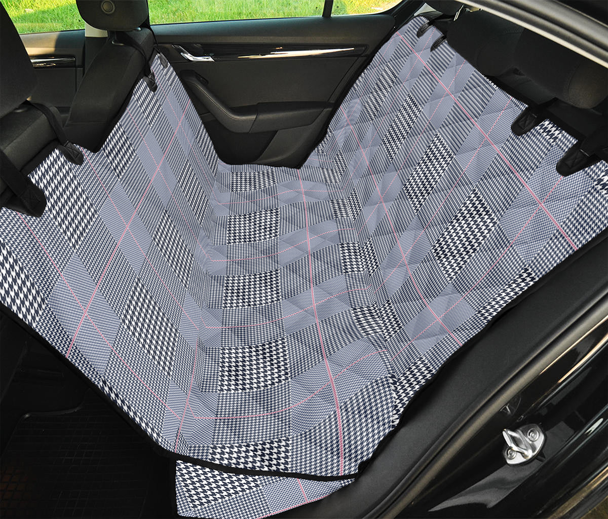 Navy Blue Prince of Wales Check Print Pet Car Back Seat Cover