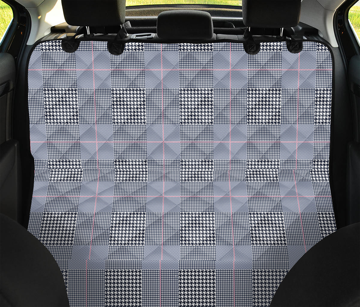 Navy Blue Prince of Wales Check Print Pet Car Back Seat Cover