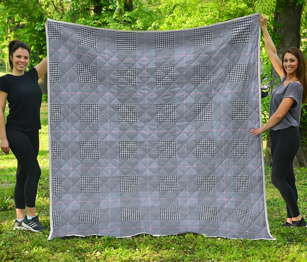 Navy Blue Prince of Wales Check Print Quilt
