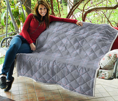 Navy Blue Prince of Wales Check Print Quilt