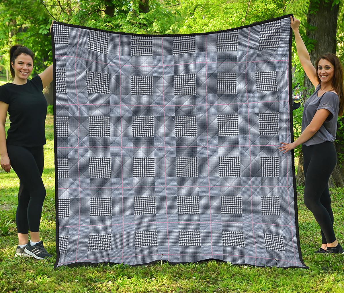 Navy Blue Prince of Wales Check Print Quilt