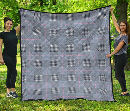 Navy Blue Prince of Wales Check Print Quilt
