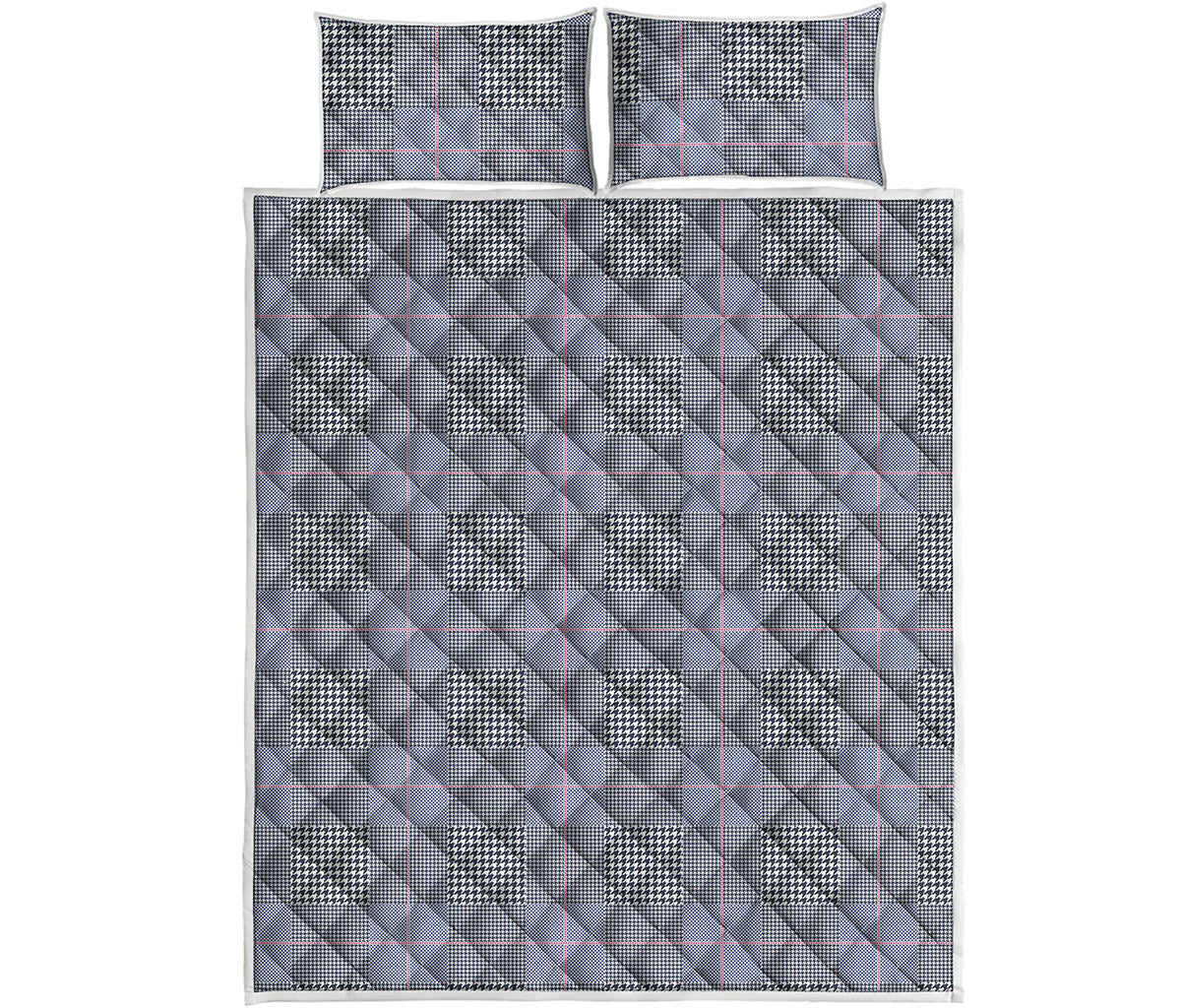 Navy Blue Prince of Wales Check Print Quilt Bed Set