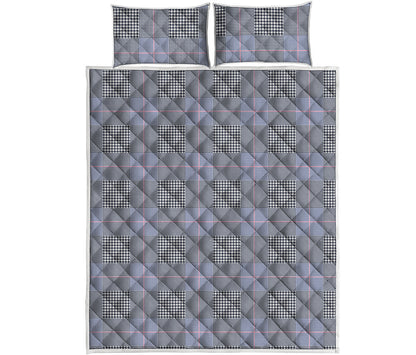 Navy Blue Prince of Wales Check Print Quilt Bed Set