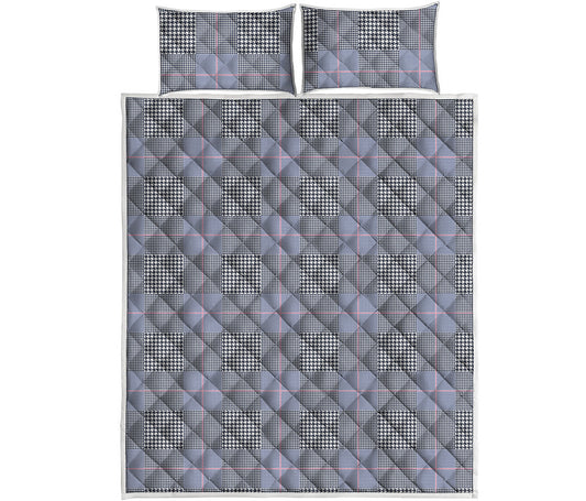 Navy Blue Prince of Wales Check Print Quilt Bed Set