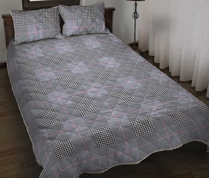 Navy Blue Prince of Wales Check Print Quilt Bed Set
