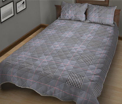 Navy Blue Prince of Wales Check Print Quilt Bed Set