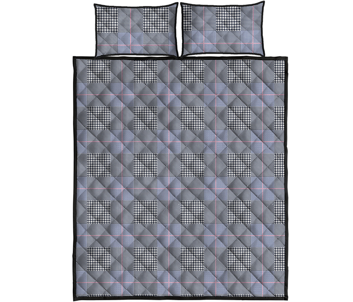 Navy Blue Prince of Wales Check Print Quilt Bed Set