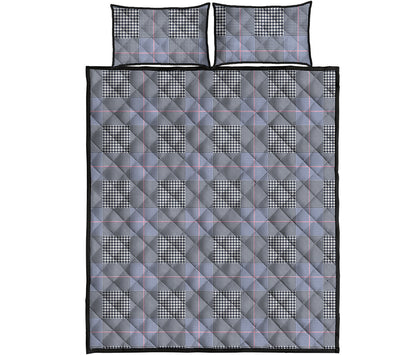 Navy Blue Prince of Wales Check Print Quilt Bed Set