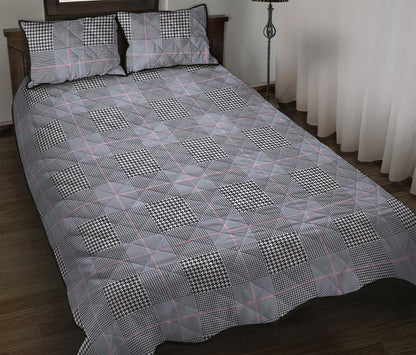 Navy Blue Prince of Wales Check Print Quilt Bed Set