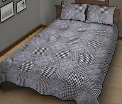 Navy Blue Prince of Wales Check Print Quilt Bed Set