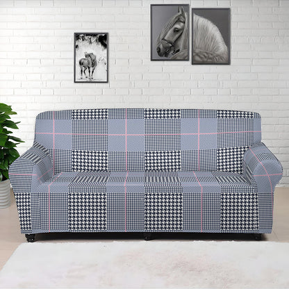 Navy Blue Prince of Wales Check Print Sofa Cover