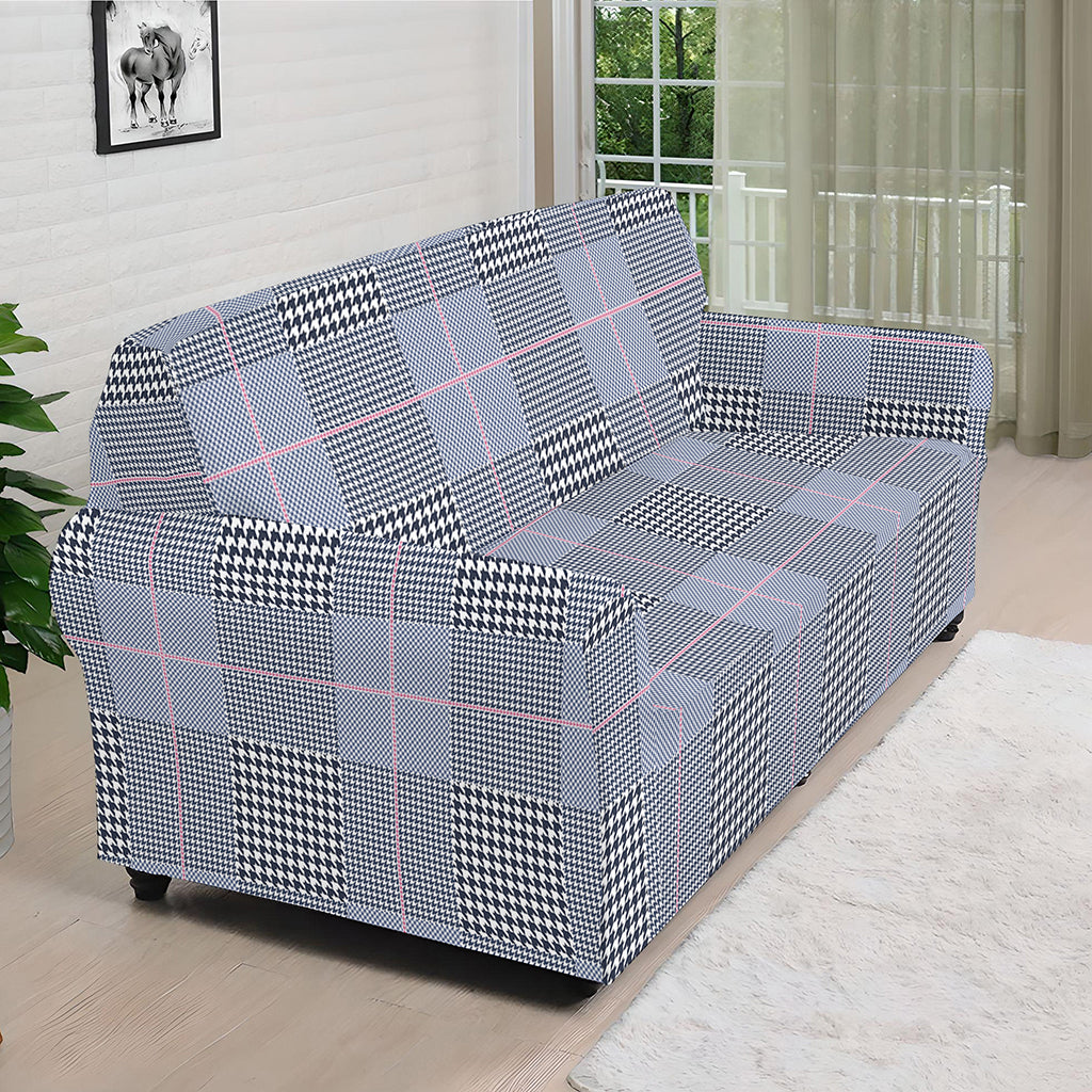 Navy Blue Prince of Wales Check Print Sofa Cover