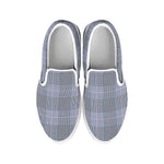 Navy Blue Prince of Wales Check Print White Slip On Shoes