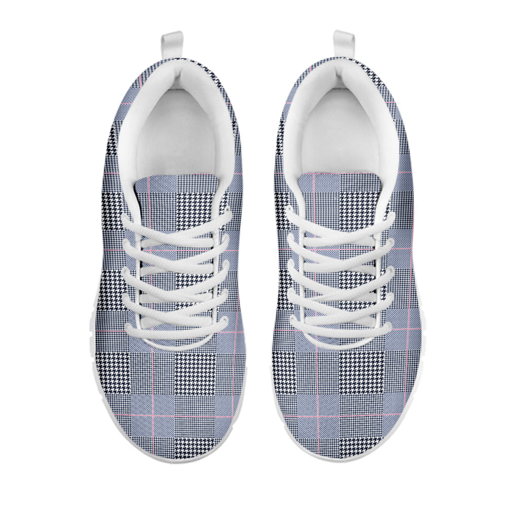 Navy Blue Prince of Wales Check Print White Sneakers