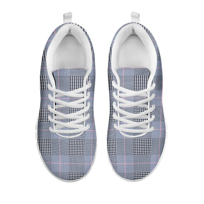 Navy Blue Prince of Wales Check Print White Sneakers