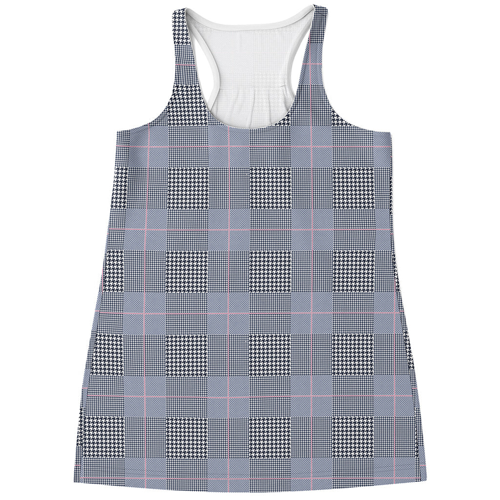 Navy Blue Prince of Wales Check Print Women's Racerback Tank Top