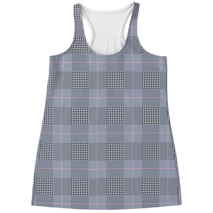 Navy Blue Prince of Wales Check Print Women's Racerback Tank Top