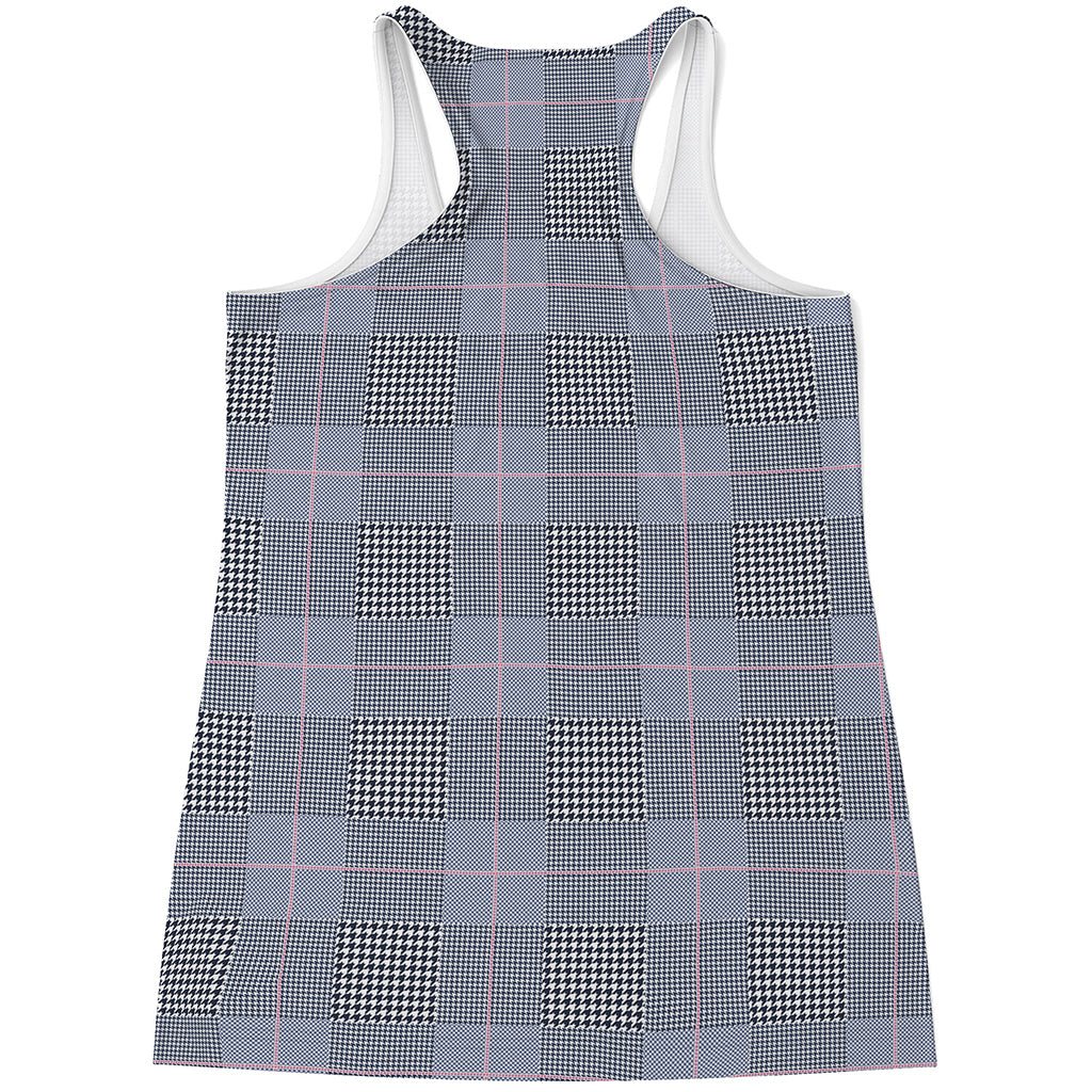 Navy Blue Prince of Wales Check Print Women's Racerback Tank Top
