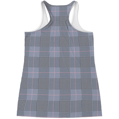 Navy Blue Prince of Wales Check Print Women's Racerback Tank Top