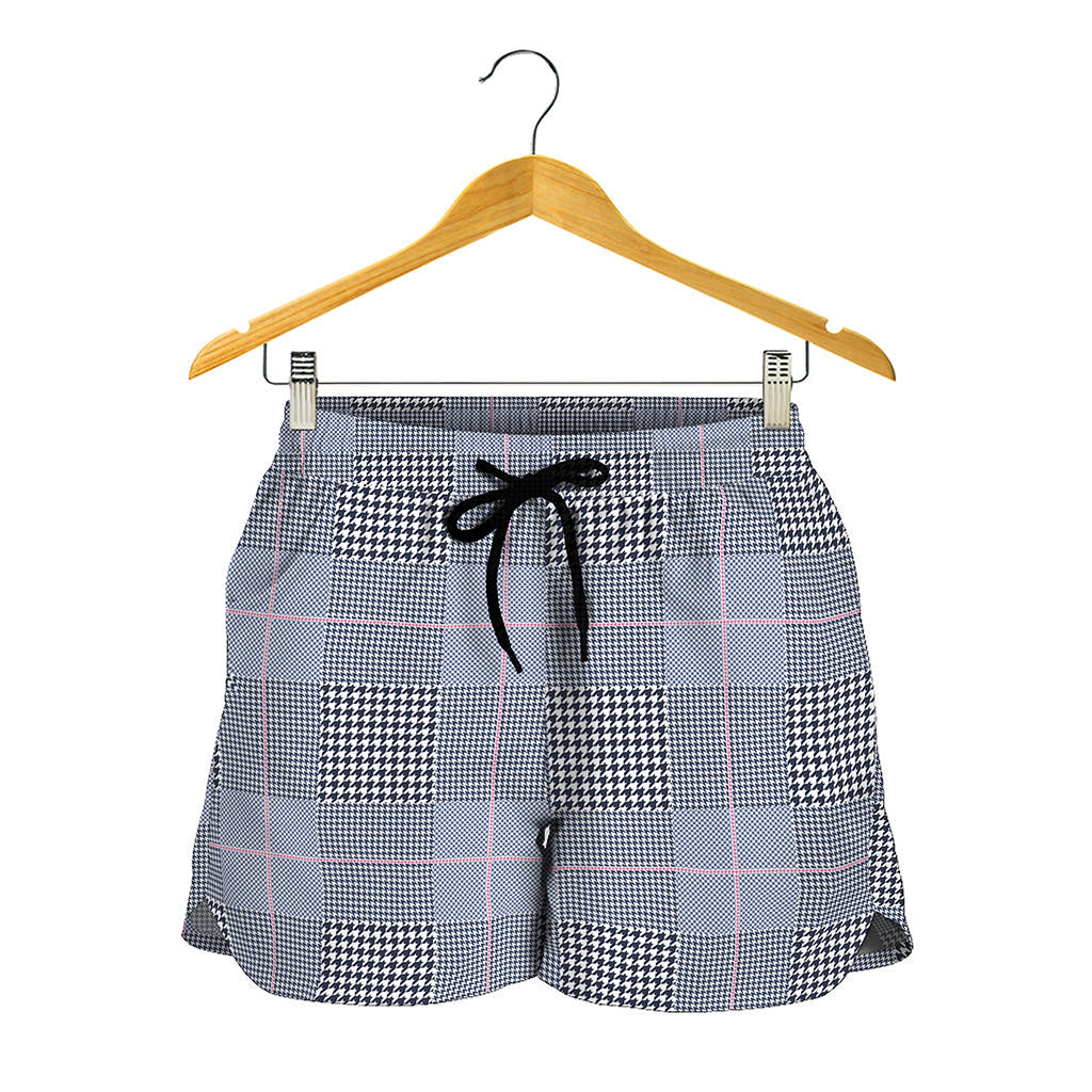 Navy Blue Prince of Wales Check Print Women's Shorts