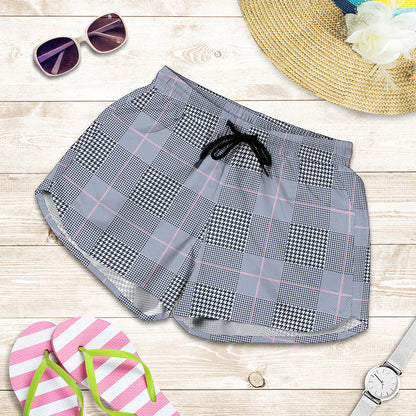 Navy Blue Prince of Wales Check Print Women's Shorts