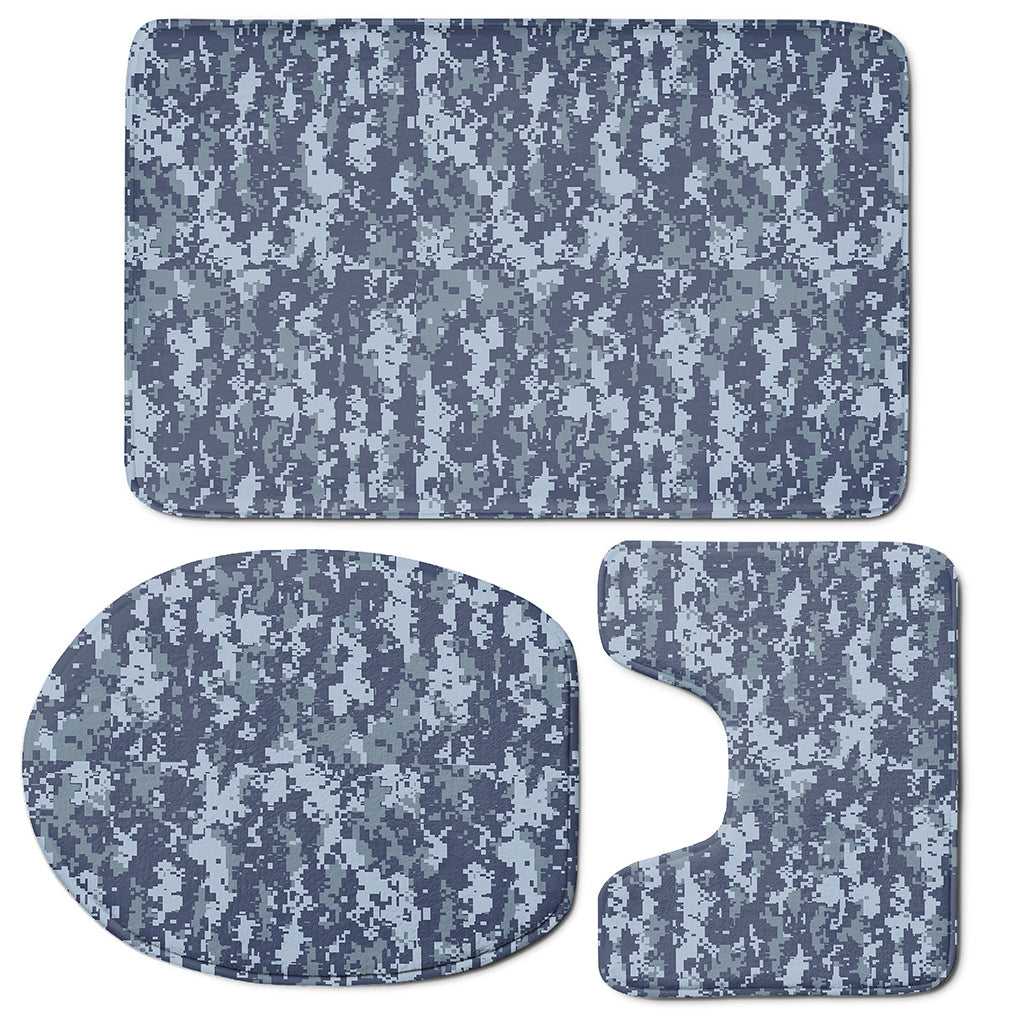 Navy Digital Camo Pattern Print 3 Piece Bath Mat Set