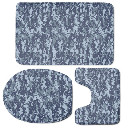 Navy Digital Camo Pattern Print 3 Piece Bath Mat Set