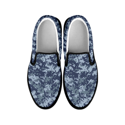 Navy Digital Camo Pattern Print Black Slip On Shoes