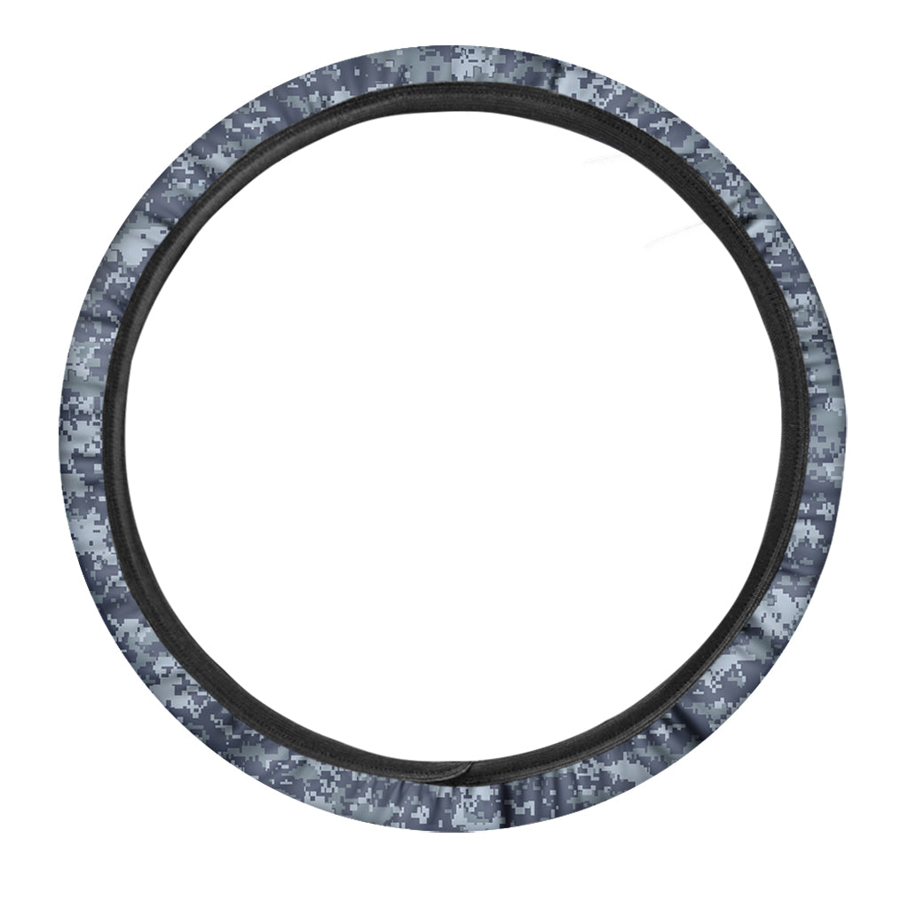 Navy Digital Camo Pattern Print Car Steering Wheel Cover
