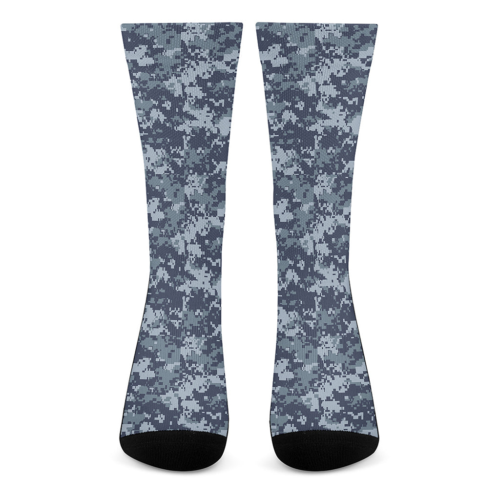 Navy Digital Camo Pattern Print Crew Socks