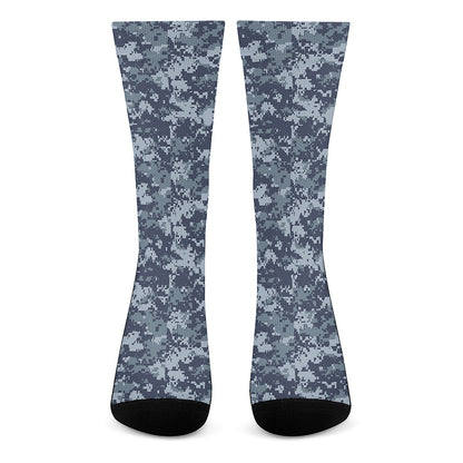 Navy Digital Camo Pattern Print Crew Socks