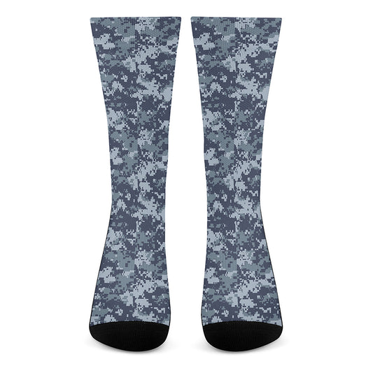 Navy Digital Camo Pattern Print Crew Socks