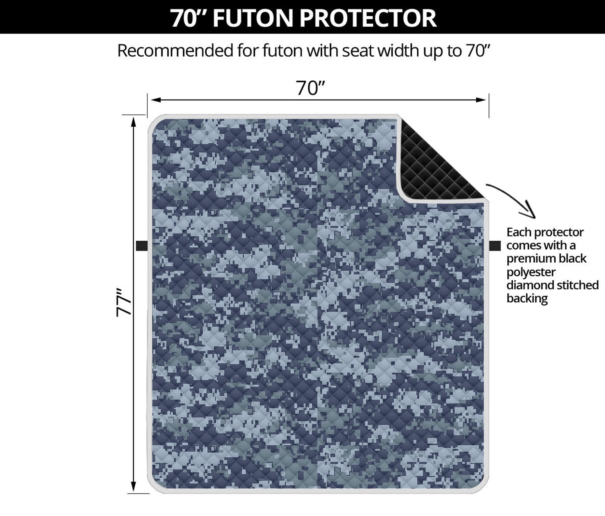 Navy Digital Camo Pattern Print Futon Protector