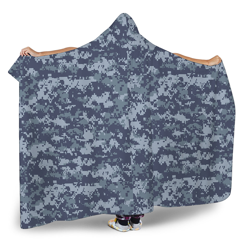 Navy Digital Camo Pattern Print Hooded Blanket