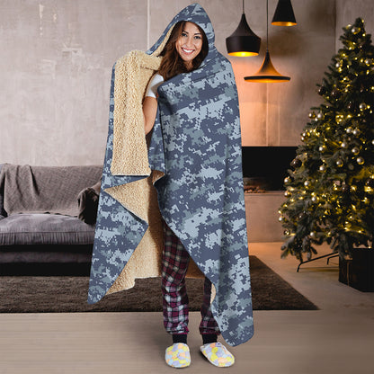Navy Digital Camo Pattern Print Hooded Blanket