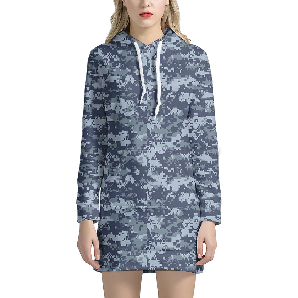 Navy Digital Camo Pattern Print Hoodie Dress