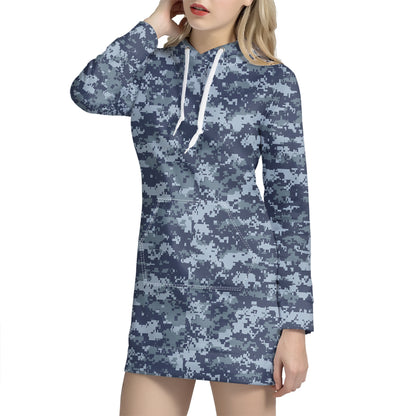 Navy Digital Camo Pattern Print Hoodie Dress