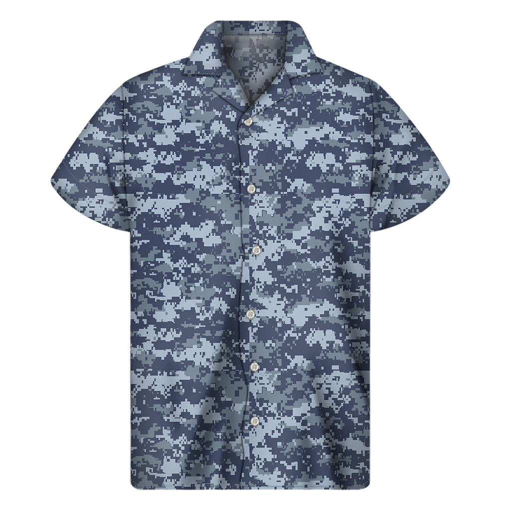 Navy Digital Camo Pattern Print Men's Short Sleeve Shirt