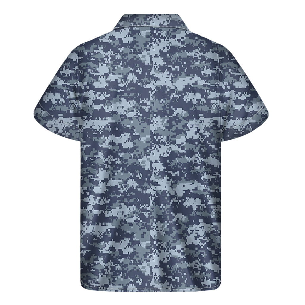 Navy Digital Camo Pattern Print Men's Short Sleeve Shirt