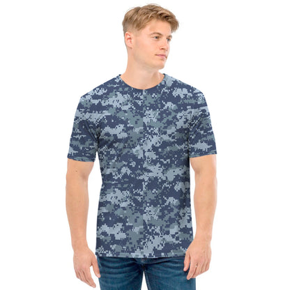 Navy Digital Camo Pattern Print Men's T-Shirt