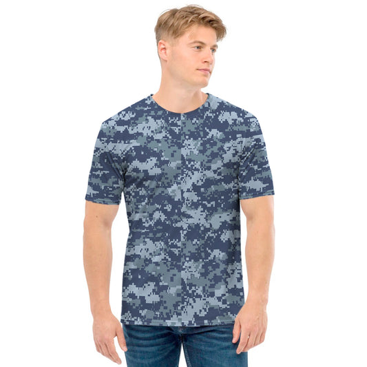 Navy Digital Camo Pattern Print Men's T-Shirt