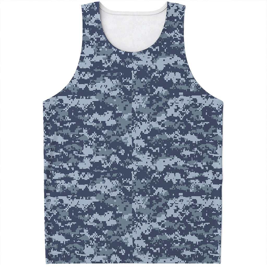 Navy Digital Camo Pattern Print Men's Tank Top