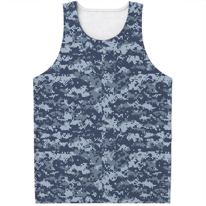 Navy Digital Camo Pattern Print Men's Tank Top