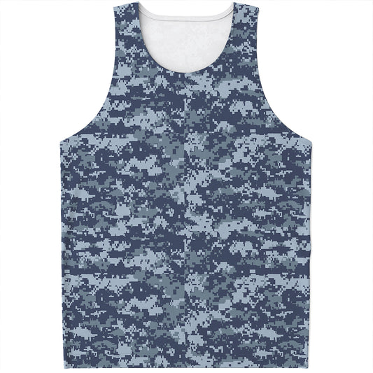 Navy Digital Camo Pattern Print Men's Tank Top
